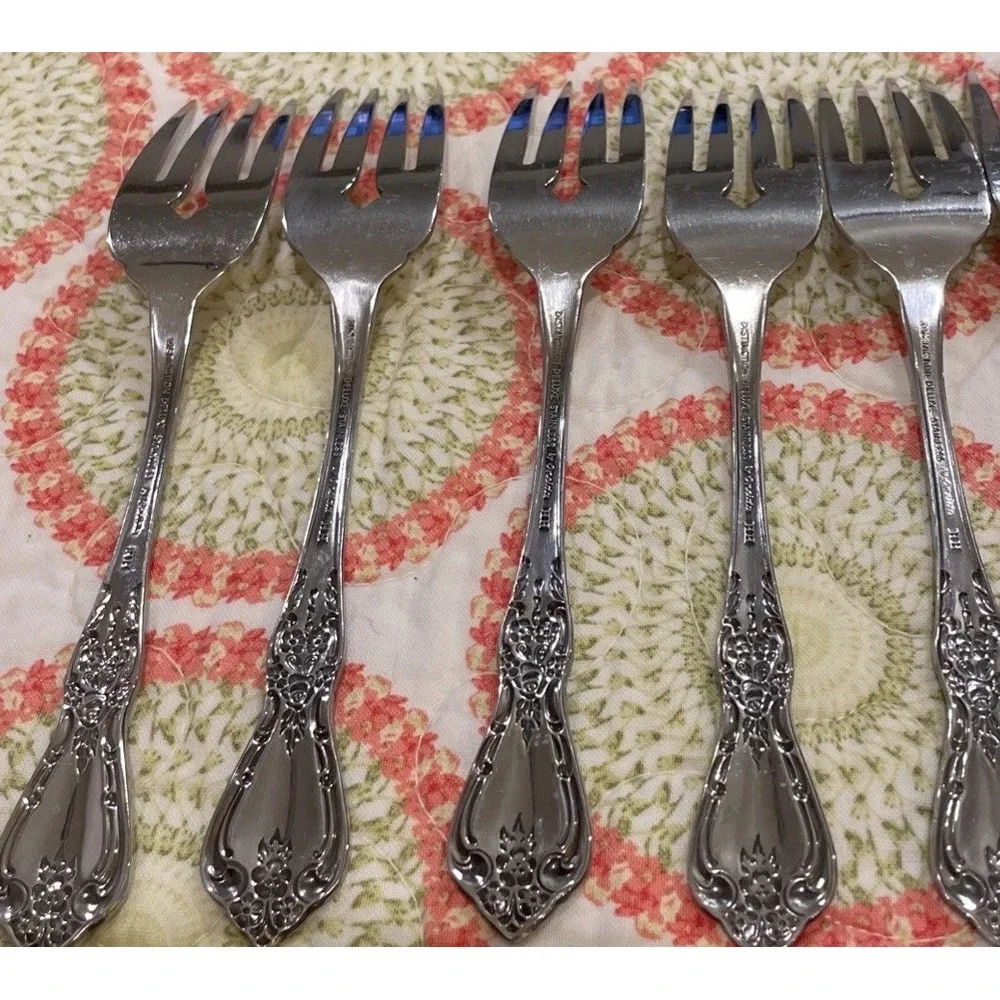 Oneida Distinction Deluxe Kenneth Square Salad Forks Fork Stainless Set Of 5‎